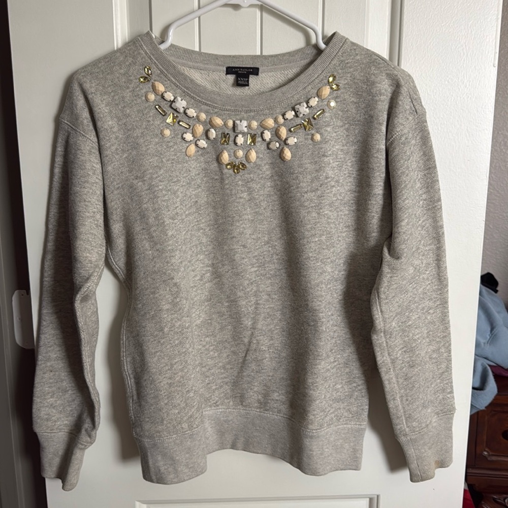 Ann Taylor jeweled grey sweatshirt - XXS petite